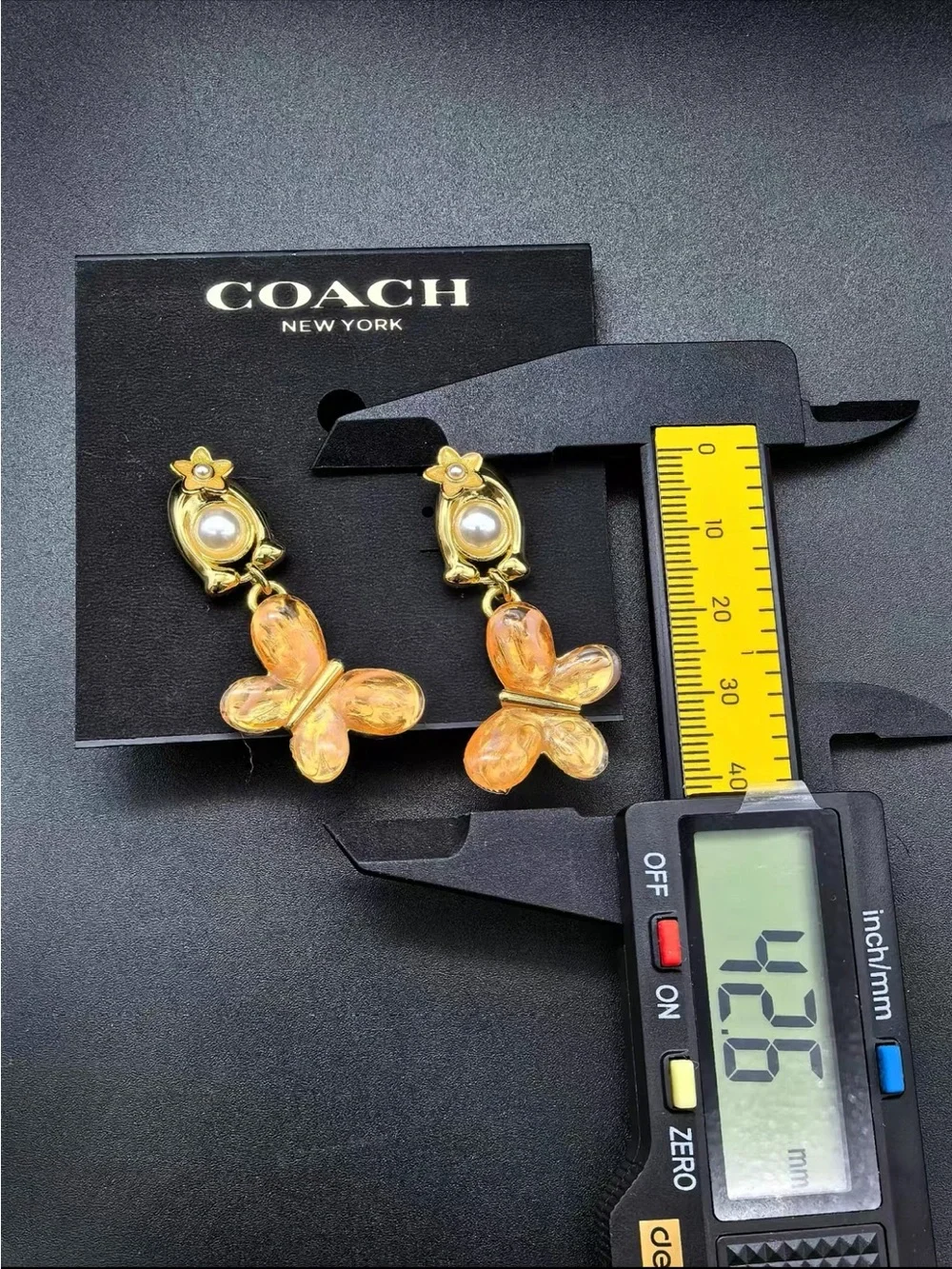 Coach Gold-Tone Orange Butterfly Drop Earrings